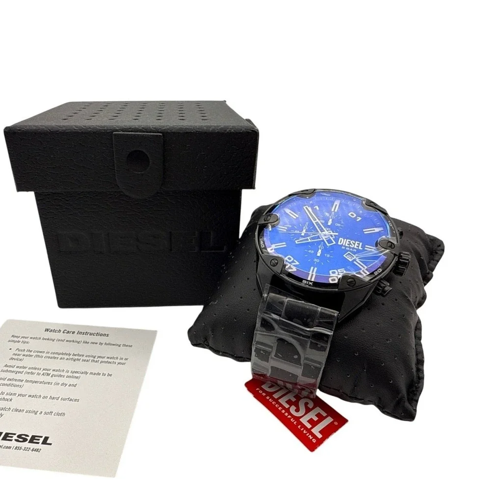 Diesel Mens Spiked Chronograph Watch DZ4609B Black Stainless Steel‎